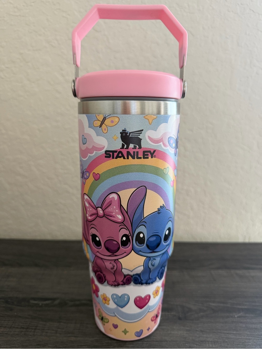 Stanley IceFlow 30oz Stitch & Angel Pink Flip Straw Tumbler New w/ Box